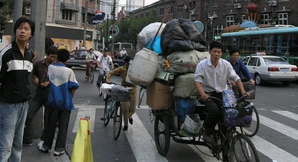 Cars Bicycles Billboards Downtown Shanghai Photograph Seamus Berkeley