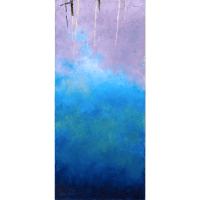 An oil painting of the water and how it created abstract shapes of the reflected surroundings in the Berkeley Marina in Berkeley, California