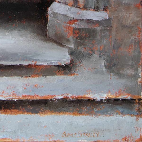 Detail of an oil painting of a open archway looking into the interior and distance archway at the Rock of Cashel, Ireland.