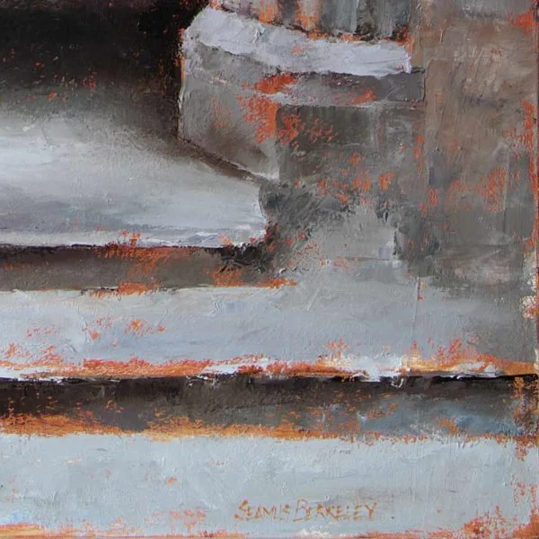 Detail of an oil painting of a open archway looking into the interior and distance archway at the Rock of Cashel, Ireland.