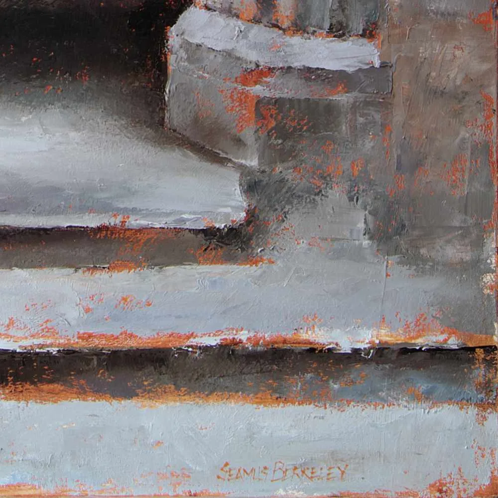 Detail of an oil painting of a open archway looking into the interior and distance archway at the Rock of Cashel, Ireland.