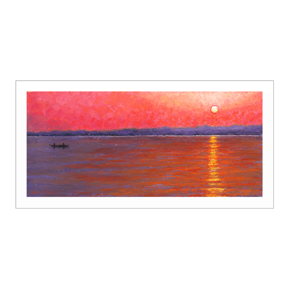 An oil painting of Ganges River as seen from the one of the oldest continuosly inhabited cities in the world: Varanasi in Uttar Pradesh, India.