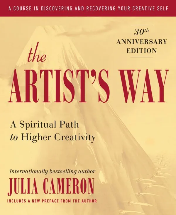 Red text over a light tan background that is the cover illustration for the book The Artist's Way.