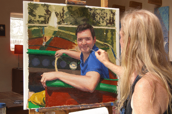 Young Man on a Boat Portrait Painting Time Lapse Video Part 3